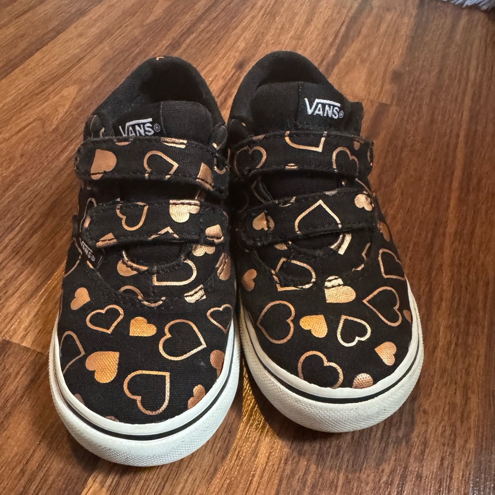 Vans Black and Gold Heart Pattern Sneakers